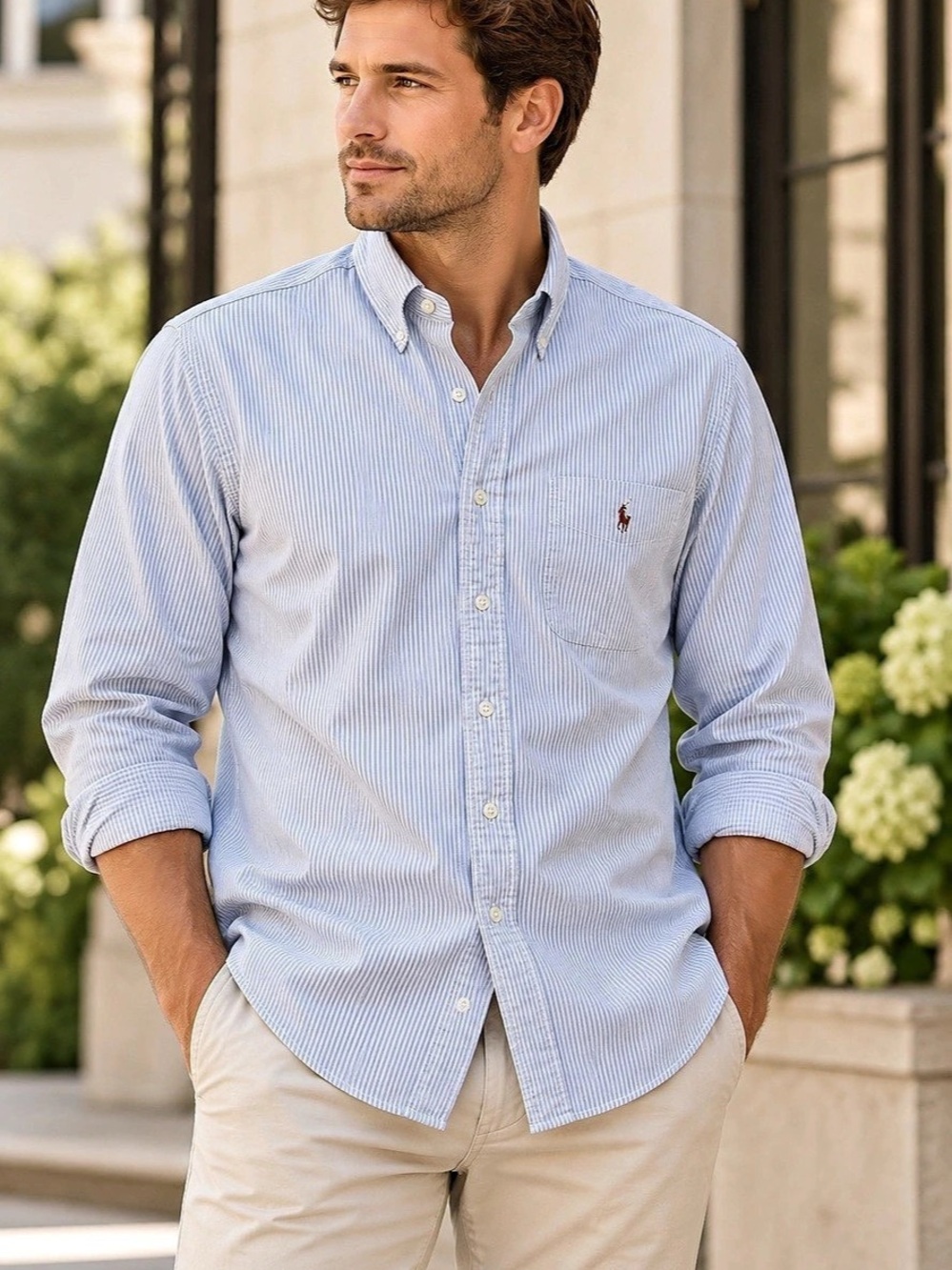Ralph Lauren Classic Fit Striped Oxford Shirt Blue & White XL